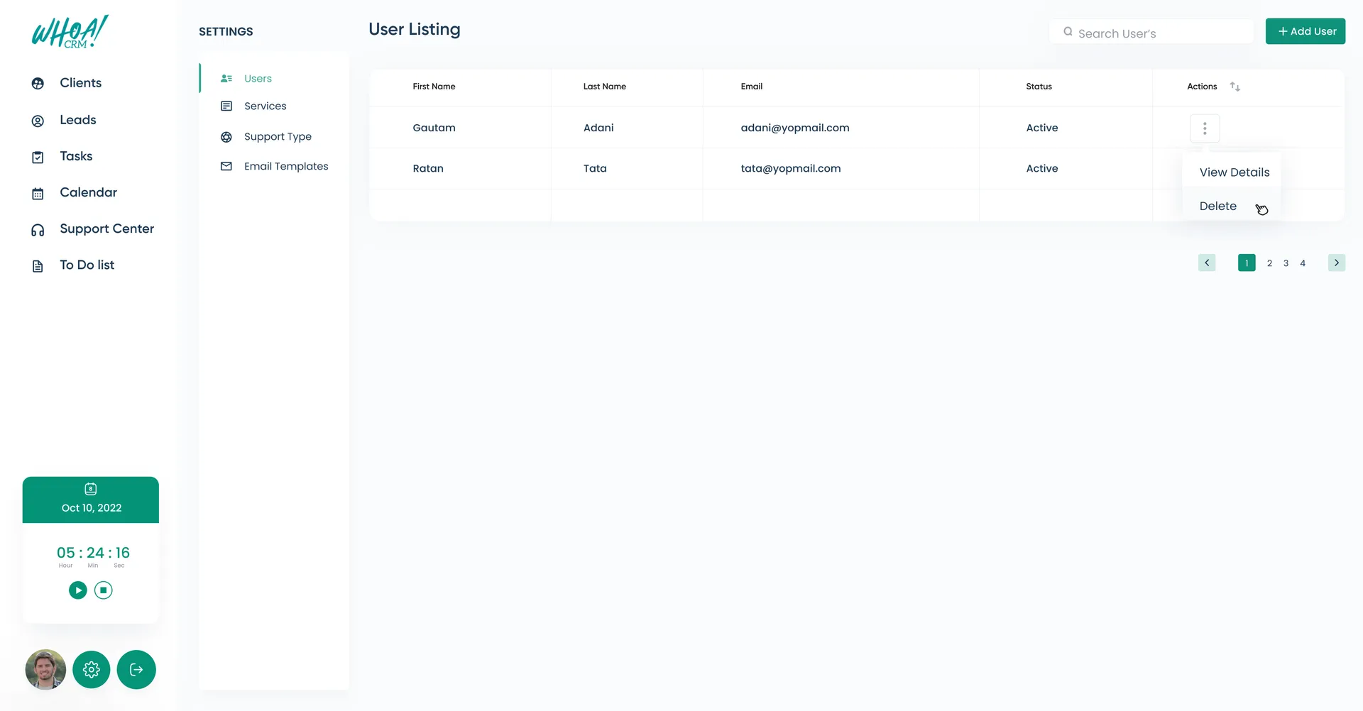 WhoaCRM — Client & Support Management Dashboard — 02